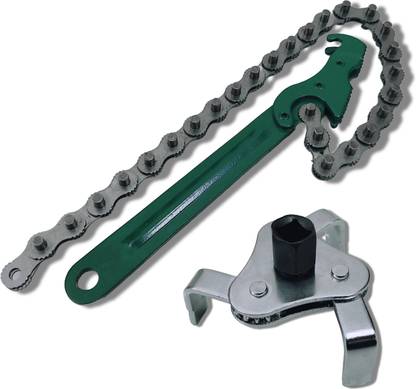4MECH 9" Chain Wrench+3 Leg Filter Wrench, Professional Tool Double Sided Combination Wrench