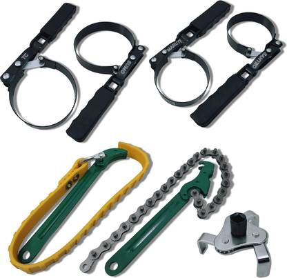 4MECH 4-Ring Filter Wrench+9" Belt Wrench+9" Chain Wrench+3 Leg Filter Wrench Double Sided Combination Wrench
