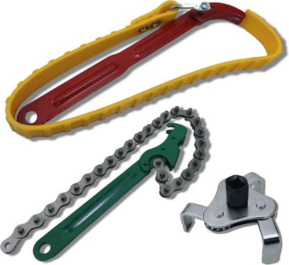 4MECH 12" Belt Wrench+9" Chain Wrench+3 Leg Filter Wrench, Professional Tool Double Sided Combination Wrench