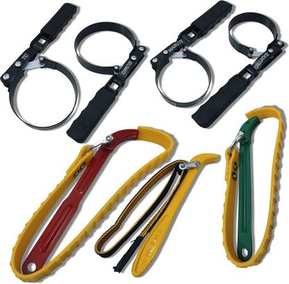 4MECH 4-Ring Filter Wrench+PK-FB+9" Belt Wrench+12" Belt Wrench, Professional Tool Double Sided Combination Wrench