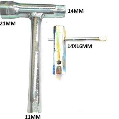 GrabMoor 2ps Set Multi-vehicle Plug Spanners Tool (14X16MM) & (11X14X21MM) For Hero Honda And Bajaj Motorbikes Chrome Plated Finish, Essential Choice Double Sided Pipe Wrench