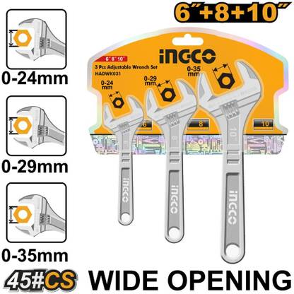 INGCO HADWK031 3 Pcs Adjustable wrench set Single Sided Combination Wrench