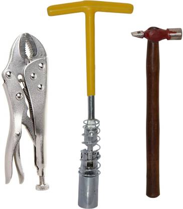 Digital Craft 16mm Spark Plug Wrench, 200gm Hammer & 10" Locking Plier Tool Set Smooth Spark Plug Extraction with a Rugged, Long-Lasting Automotive Tool Single Sided T Type Wrench