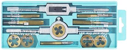 kts12 Essential Threading Rethreading Tool 12pcs M6-M12 Hand Taps And Dies Set Screw Nut Thread Taps Dies With Wrench Handle Hand Tools Kit Single Sided T Type Wrench