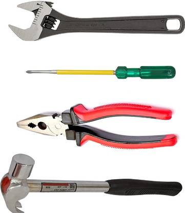 WhiteArcade Silver Claw Hammer, Adjustable Wrench, 2 in 1 Screwdriver, Plier Adjustable Wrench, 2 in 1 Screwdriver, Plier Silver Claw hammer Double Sided Combination Wrench