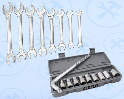 Aldeco 8PC Combination Spanner Set with 10PC Socket Set for Home & Garage Repairs Double Sided Combination Wrench