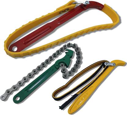4MECH PK-FB+12" Belt Wrench+9" Chain Wrench, Professional Tool Double Sided Combination Wrench