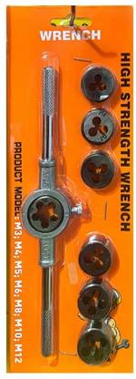 PKT Die Stock Handle Set, M3 M4 M5 M6 M8 M10 M12 Thread Die & Fit 17mm -25mm OD Die Metric Wrench Tool Kit - (Applications: for Threading Tapping), Single Sided Speciality