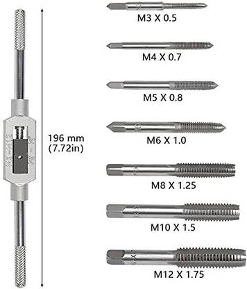 NITYA 8pcs Metal Screw Taps Thread SAE Machine Wrench Holder Hand Hinge Set Tool Single Sided Socket Wrench