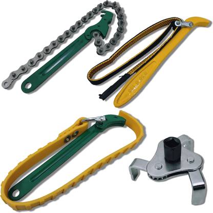 4MECH PK-FB+9" Belt Wrench+9" Chain Wrench+3 Leg Filter Wrench, Professional Tool Double Sided Combination Wrench