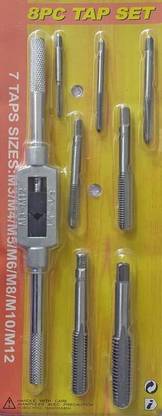 PKT 8Pcs Tap Wrench Set, Metric Tap Set M3 M4 M5 M6 M8 M10 M12 with Adjustable Tap Wrench Hardware Tool 1/16-1/2 Inch Single Sided Speciality Single Sided Speciality
