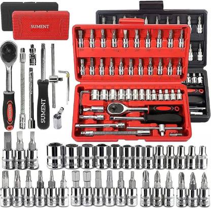 AshmakamMart 46in1-22 46 in 1 Durable Socket Tool Kit with High-Grip Spanner and Bits Double Sided Box End Wrench