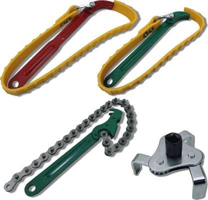 4MECH 9" Belt Wrench+12" Belt Wrench+9" Chain Wrench+3 Leg Filter Wrench Double Sided Combination Wrench