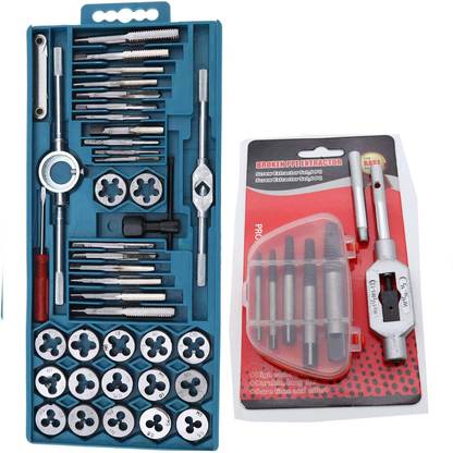 A&S TOOLSHOP 40x Multifunction Tap Die Set Nut And Bolt Screw Thread Cutter Wrench Repair Tool Professional Carbon Steel Heavy Duty Tool Kits with 1set of 5pcs screw extractor Single Sided Speciality