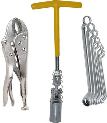 Digital Craft 16MM Sprak Plug Wrench,10"Inch Lock Plier,8Pc Ring Spanner Set Smooth Spark Plug Extraction with a Rugged, Long-Lasting Automotive Tool Single Sided T Type Wrench