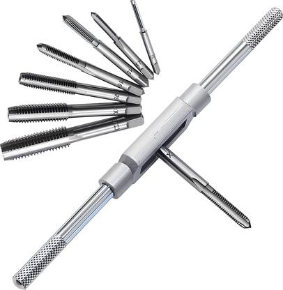 Digital Craft 8PCS Tap Wrench Set – Metric Thread Plug Tap Drill Bits Set M3 M4 M5 M6 M8 M10 M12 Adjustable Tap 1/8"-1/2" for Metal Threading & Repair Single Sided T Type Wrench