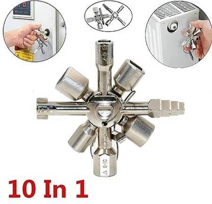 AS TOOL CENTER 10 Way Service Utility Key 10 In 1 Universal Cross Key Plumber Keys for many valves of electric, water, gas, train, cabinet, elevator, Double Sided Combination Wrench