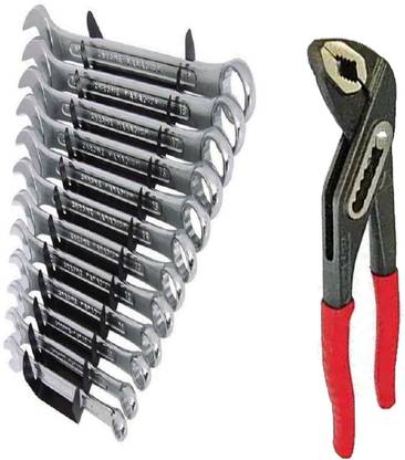 Exotic Arcade Combo of 12 Pcs Long Combination Spanner Set(6-22 MM) With 10" Water Pumplier || Heavy Duty Hand Tool Kit || Double Sided Combination Wrench