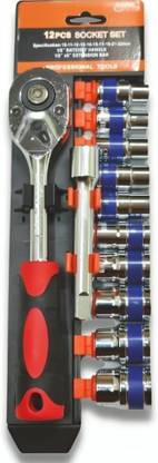 AU Tool Junction 12 pc Socket Set Quick Release Reversible 12 Socket Set Single Sided Rachet Wrench