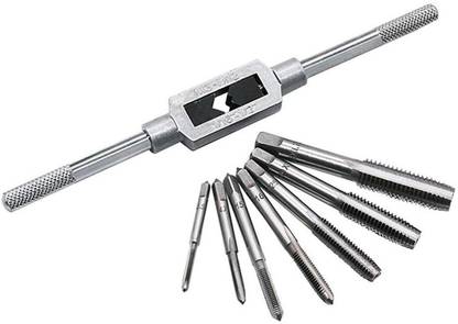A&S TOOLSHOP 8pcs Metric Thread Machine Taps Set, Hand Screw Thread Plug Taps M3 M4 M5 M6 M8 M10 M12 with Adjustable Tap Wrench 1/16-1/2'' Single Sided Combination Wrench