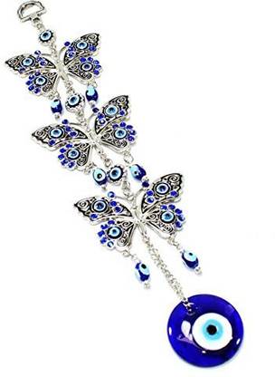 We Pay Your Sales Tax Turkish Blue Evil Eye (Nazar) 3 Butterflies Amulet Wall Hanging Home Decor Hanging Ornaments Pack of 1