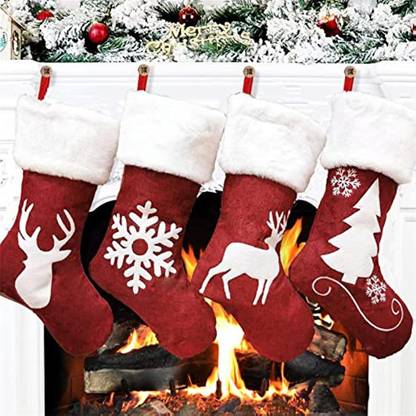 Khhyylfj 18.1" H Burlap Christmas Stocking With Moose Snowflake Tree Decor Personalized Hanging Ornaments Pack of 1