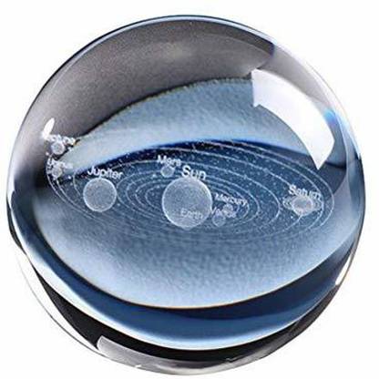 Vosarea Clear Crystal 3D Solar System Crystal Engraved Glass Sphere Balls Pack of 1
