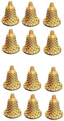 AARSHI CREATION Antique Embossed Plastic Jingle Bells 2.5inch Decoration for Home Pack of 12 Ornamental Bells Pack of 12