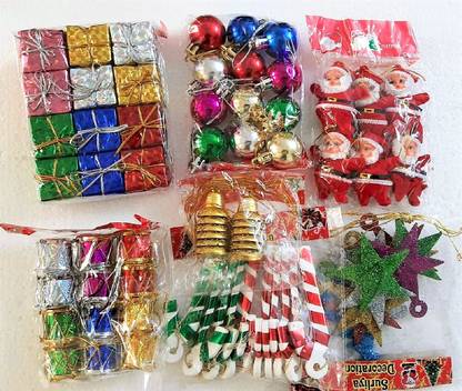 AT Arnav Trader Christmas Tree Decoration combo set Topper Ornaments Pack of 76