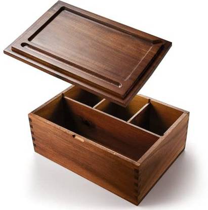 Vutada Acacia Wood Stash Box Large With Rolling Tray 11 X 8 X 4 Keepsage Storage Box Hanging Ornaments Pack of 1