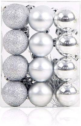 Vibgyor Products 5 Cm Large Christmas Balls Shatterproof Silver Christmas Ornaments 6 Pcs Balls Pack of 6