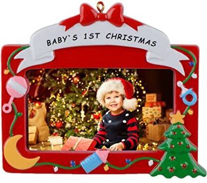 Maxora Baby'S First Christmas Photo Ornament 2022 Personalized Red Picture Frame Hanging Ornaments Pack of 1