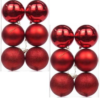 HOIVA (Set of 12) Small Red Balls X-mas Ornament Balls for Christmas Tree Hanging Ornaments Pack of 1