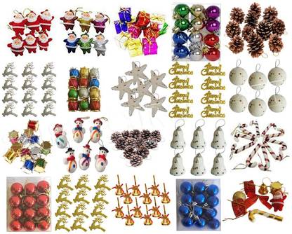 Wah!! Store Christmas Tree Decorations Set Snowman, Swow Bells, Gifts, Drums and more Balls Pack of 24
