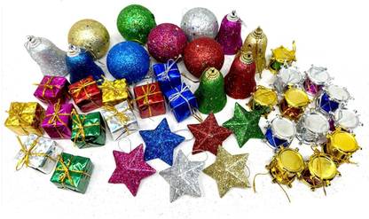 AMFIN Christmas Tree Decoration Items / Tree Ornaments / Merry Christmas Tree Combo Hanging Ornaments Pack of 60