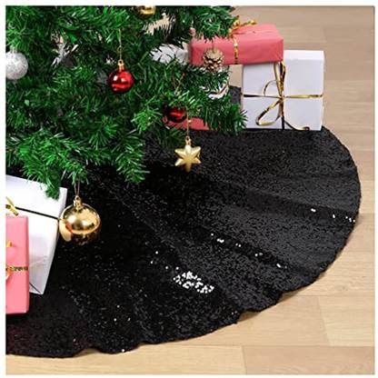 SoarDream Black Tree Skirt 24 Inches Sequin Christmas Tree Skirt Mini Xmas Tree Skirts Miniature Christmas Tree Pack of 1