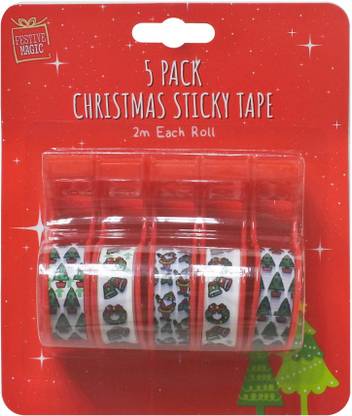 LITTLE BIRDIE Christmas Decoartion Sticky Tape With Dispenser Each 2Mtr Roll 5Pc Blister Hanging Ornaments Pack of 1