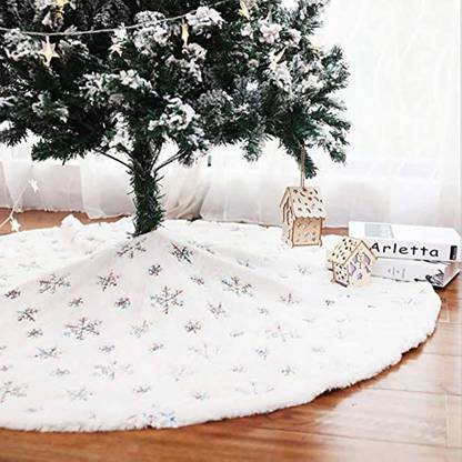 Nikky Home Luxury White Christmas Tree Skirt Holiday Ornaments With Snowflake Sequins 48 Miniature Christmas Tree Pack of 1