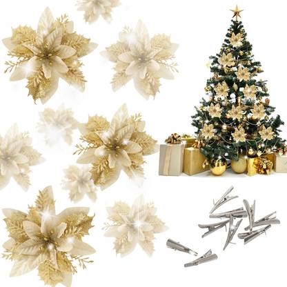 Spromoce 12Pcs Christmas Poinsettias Flowers Decoration Artificial Flowers Hanging Ornaments Pack of 1