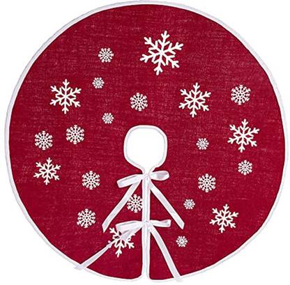 Macting Burlap Tree Skirt 48 Inches Red Christmas Countryside Tree Skirt With White Tree Skirt Pack of 1