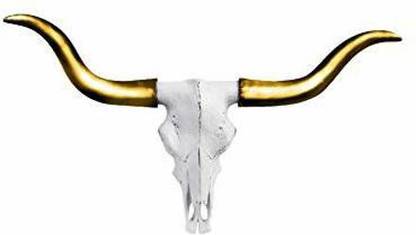 Wallcharmers Gold And White Longhorn Skull Wall Decor Faux Taxidermy Bull Horns For Wall Hanging Ornaments Pack of 1