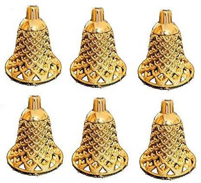 AARSHI CREATION Antique Embossed Plastic Jingle Bells 2.5inch Decoration for Home Pack of 6 Ornamental Bells Pack of 6