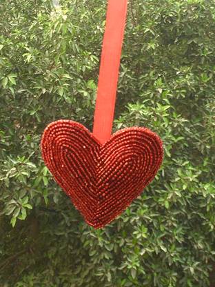 Master Piece Crafts Glass Beaded Red Heart design Ornaments, Non breakable Xmas Decorations Hanging Ornaments Pack of 4