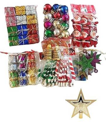 LAZYBEEE 70 Pcs Mini Christmas Tree Decoration Ornaments Set for Tree Decorations Tinsel Pack of 70