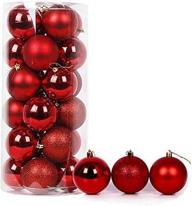 HOIVA (Set of 20) Small Red Balls X-mas Ornament Balls for Christmas Tree Hanging Ornaments Pack of 1