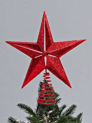Christmas Traditions 10 Inch Red Glittered Filigree Christmas Star Tree Topper Star For Large Tree Hanging Star Pack of 1