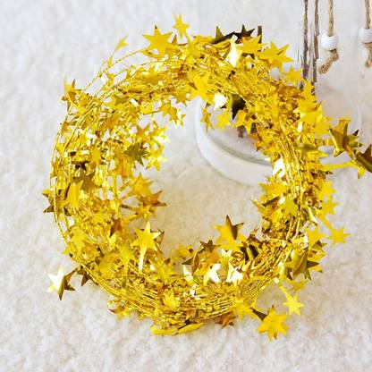 TIED RIBBONS Christmas Decoration Golden (10 meter) Tinsel Garlands Pack of 1