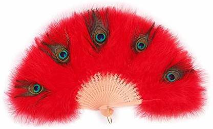 Flydreamfeathers Peacock Handmade Marabou Large Feather Fan 23"X12"(With 25 Staves) For Dancing Hanging Ornaments Pack of 1