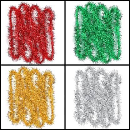 ABOUT SPACE Tinsel StringMetre Shiny Sparkling Christmas Tinsel String Hanging Decoration Tinsel Pack of 4