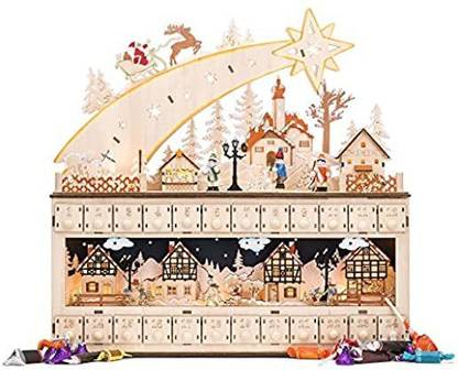 Best Choice Products Wooden Christmas Advent Calendar Shooting Star Holiday Decoration W/Battery Hanging Star Pack of 1